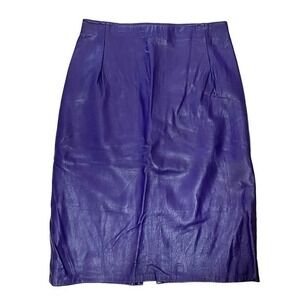 Vintage Firenze Santa Barbara Purple Leather High-Waist Knee-Length Skirt